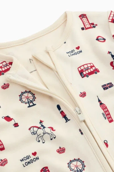 Mori London Print Two Way Zip-up Sleepsuit In White