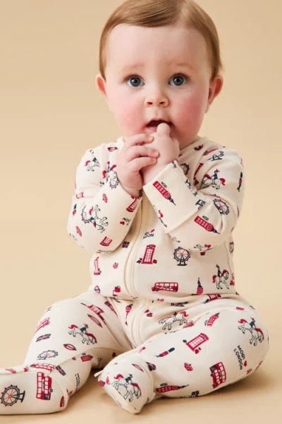 Mori London Print Two Way Zip-up Sleepsuit In White