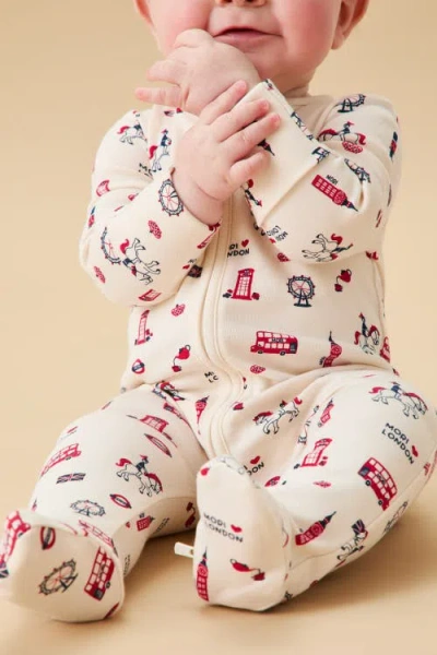 Mori London Print Two Way Zip-up Sleepsuit In White