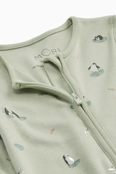 Mori Penguin Two Way Zip-up Sleepsuit In Green