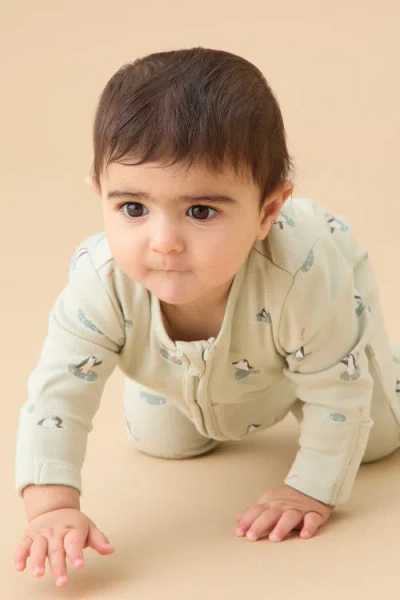 Mori Penguin Two Way Zip-up Sleepsuit In Green