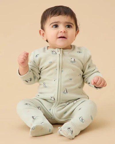 Mori Penguin Two Way Zip-up Sleepsuit In Green