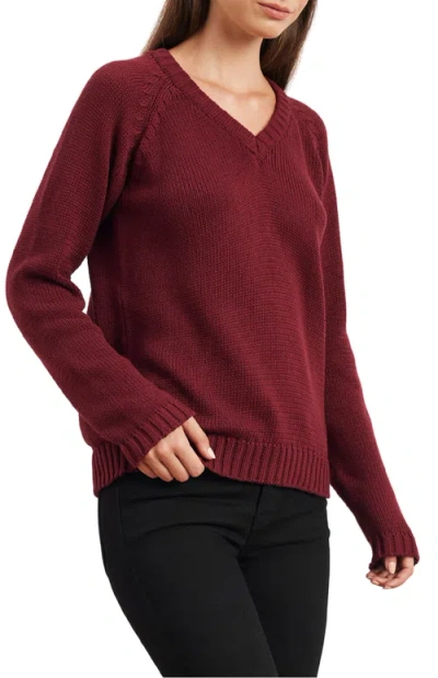 Paneros Clothing Selene V Neck Cotton Sweater In Red