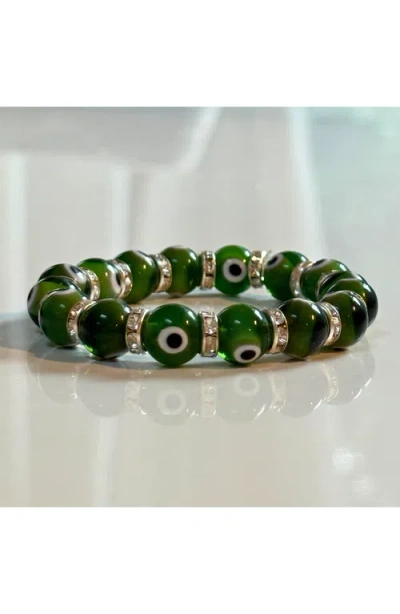 Humanist Beauty Evil Eye Beaded Bracelet In Green