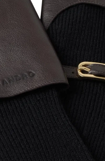 Sandro Long Knit And Leather Gloves In Black