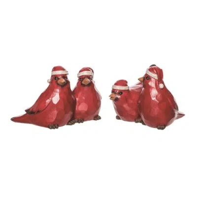 Transpac Resin Santa Hat Cardinal Figurine Set Of Two Christmas Decor In Red