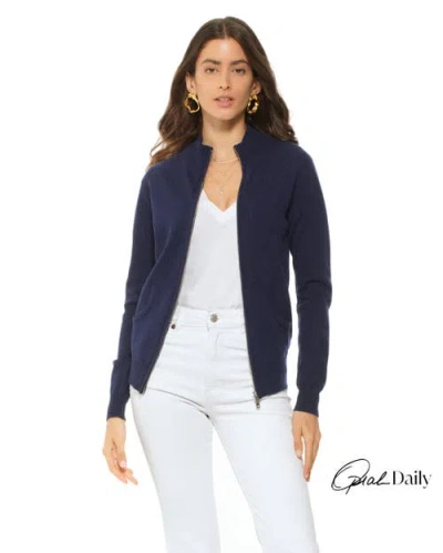 Monticelli Cashmere Pure Cashmere Zip Cardigan In Blue