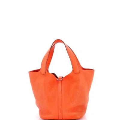 Pre-owned Hermes  Hermes Picotin Lock Bag Clemence Mm In Orange