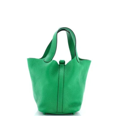 Pre-owned Hermes  Hermes Monochrome Picotin Lock Bag Clemence Pm In Green