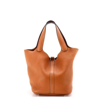 Pre-owned Hermes  Hermes Eclat Picotin Lock Bag Clemence Mm In Brown