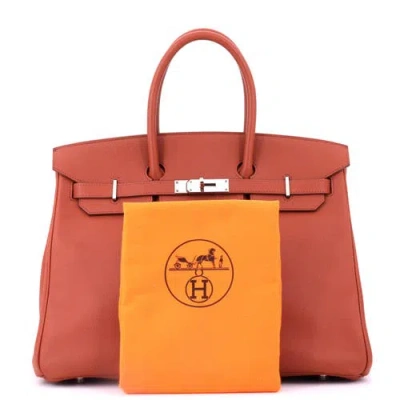 Pre-owned Hermes  Hermes Birkin Handbag Orange Epsom With Palladium Hardware 35 In Brown