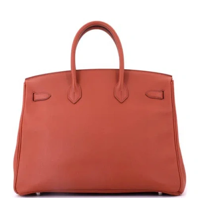Pre-owned Hermes  Hermes Birkin Handbag Orange Epsom With Palladium Hardware 35 In Brown