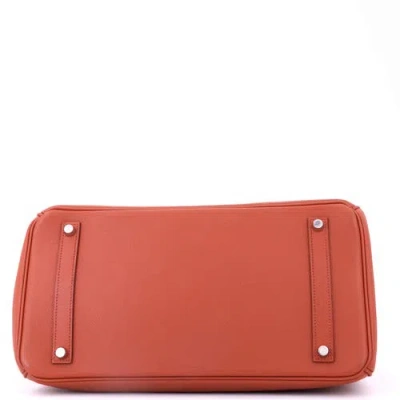 Pre-owned Hermes  Hermes Birkin Handbag Orange Epsom With Palladium Hardware 35 In Brown