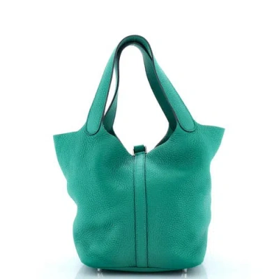 Pre-owned Hermes  Hermes Picotin Lock Bag Clemence Mm In Green