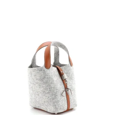 Pre-owned Hermes  Hermes Picotin Lock Bag Felt With Leather Pm In Gray