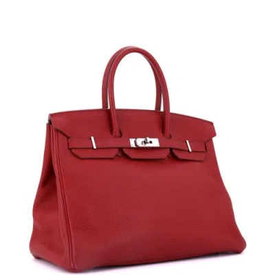 Pre-owned Hermes  Hermes Birkin Handbag Red Clemence With Palladium Hardware 35 In Red