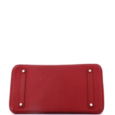 Pre-owned Hermes  Hermes Birkin Handbag Red Clemence With Palladium Hardware 35 In Red