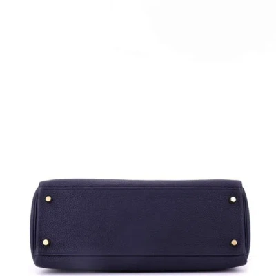 Pre-owned Hermes  Hermes Kelly Handbag Blue Clemence With Gold Hardware 32 In Blue