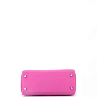 Pre-owned Hermes  Hermes Kelly Handbag Pink Togo With Palladium Hardware 25 In White