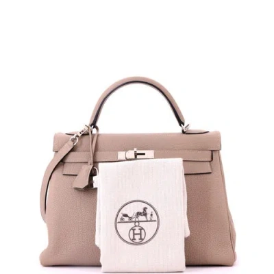 Pre-owned Hermes  Hermes Kelly Handbag Grey Togo With Palladium Hardware 32 In Pink