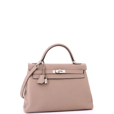 Pre-owned Hermes  Hermes Kelly Handbag Grey Togo With Palladium Hardware 32 In Pink
