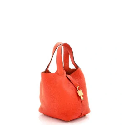 Pre-owned Hermes  Hermes Picotin Lock Bag Clemence Pm In Orange
