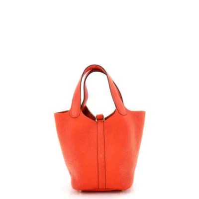 Pre-owned Hermes  Hermes Picotin Lock Bag Clemence Pm In Orange