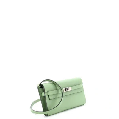 Pre-owned Hermes  Hermes Kelly To Go Wallet Evercolor In Green