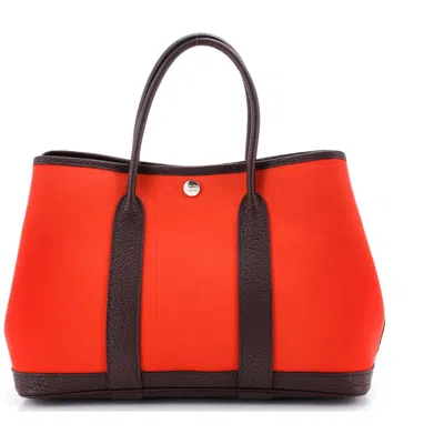 Pre-owned Hermes  Hermes Garden Party Tote Toile And Leather 30 In Red