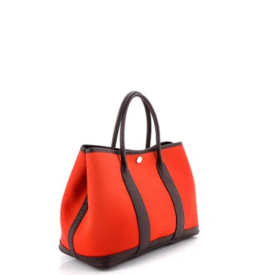 Pre-owned Hermes  Hermes Garden Party Tote Toile And Leather 30 In Red