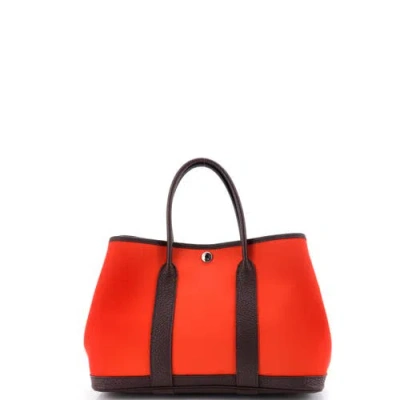 Pre-owned Hermes  Hermes Garden Party Tote Toile And Leather 30 In Red