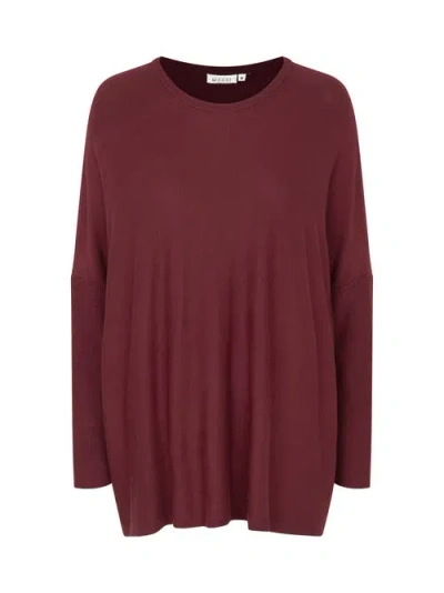 Masai Copenhagen Long Sleeve Round Neck Knit Sweater In Burgundy