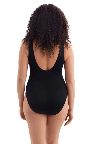 Longitude Shirred Faux Tie Surplice Long Torso One-piece Swimsuit In Multi