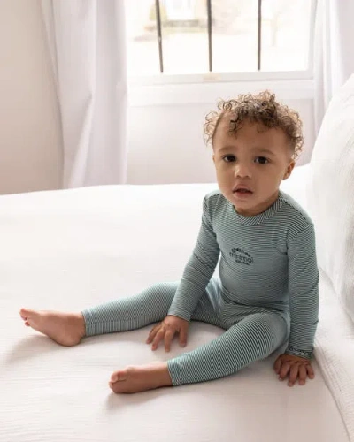 Minimoi Mini-stripe Generation Pajama Set In Green