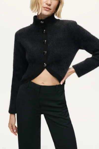 Nocturne Heart-button Cutaway Mock-neck Cardigan In Multi