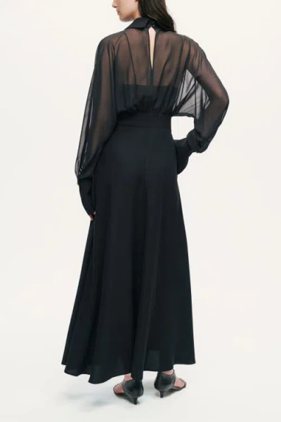 Nocturne Sheer Lace-up Waist Maxi Shirt Dress In Black