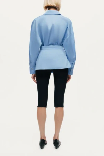 Nocturne Belted V-neck Poplin Shirt In Blue