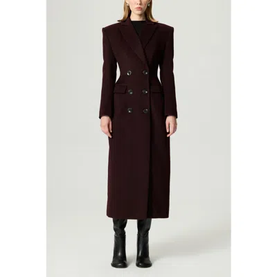 Nocturne Tailored Double-breasted Maxi Coat In Burgundy