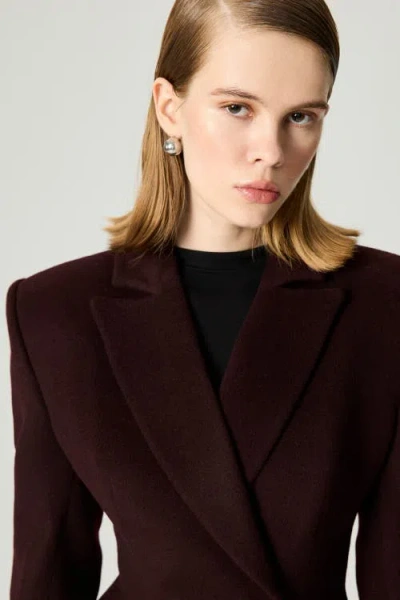 Nocturne Tailored Double-breasted Maxi Coat In Burgundy