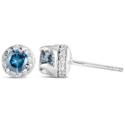 Haus Of Brilliance 14k White Gold 1.00 Cttw Treated Blue And White Diamond Hidden Halo Stud Earrings