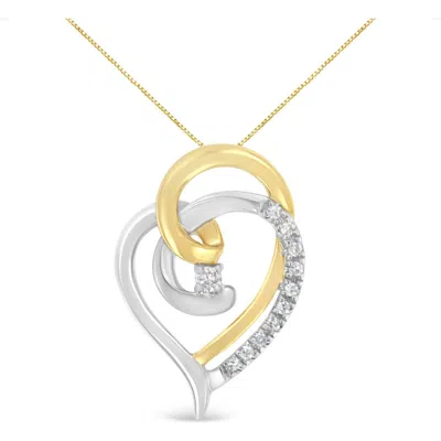 Haus Of Brilliance 10k Gold Diamond Accent Open Double Heart Spiral Curl Pendant Necklace In Multi