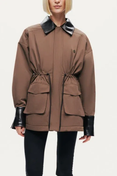 Nocturne Contrast Collar Utility Jacket In Brown