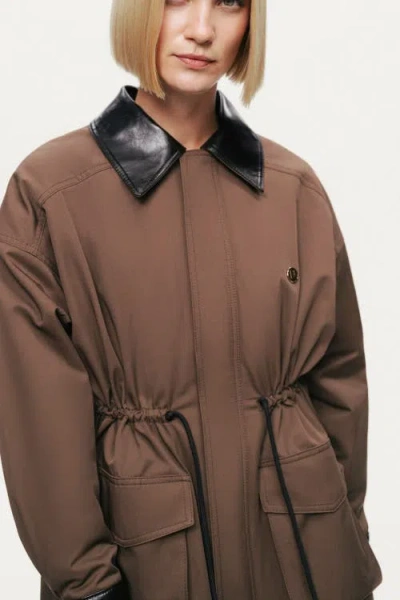 Nocturne Contrast Collar Utility Jacket In Brown