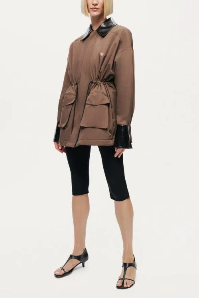 Nocturne Contrast Collar Utility Jacket In Brown