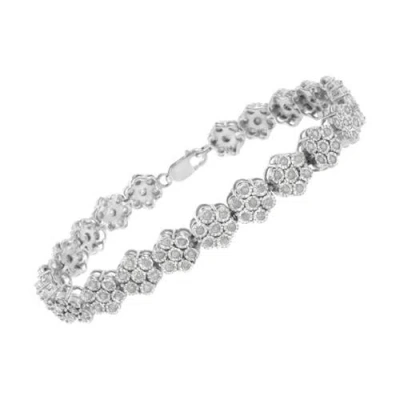 Haus Of Brilliance Silver 2.0 Cttw Diamond 7 Stone Floral Cluster Link Bracelet In White