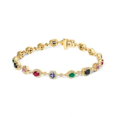 Haus Of Brilliance 14k Yellow Gold Multi-gemstone And Diamond Halo Rainbow Link Bracelet In Gold