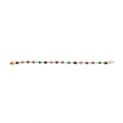 Haus Of Brilliance 14k Yellow Gold Multi-gemstone And Diamond Halo Rainbow Link Bracelet In Gold
