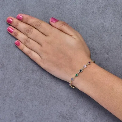 Haus Of Brilliance 14k Yellow Gold Multi-gemstone And Diamond Halo Rainbow Link Bracelet In Gold