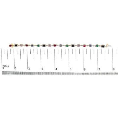 Haus Of Brilliance 14k Yellow Gold Multi-gemstone And Diamond Halo Rainbow Link Bracelet In Gold