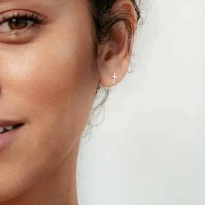 Rizen Jewelry Cross Mini Stud Earring In Gold